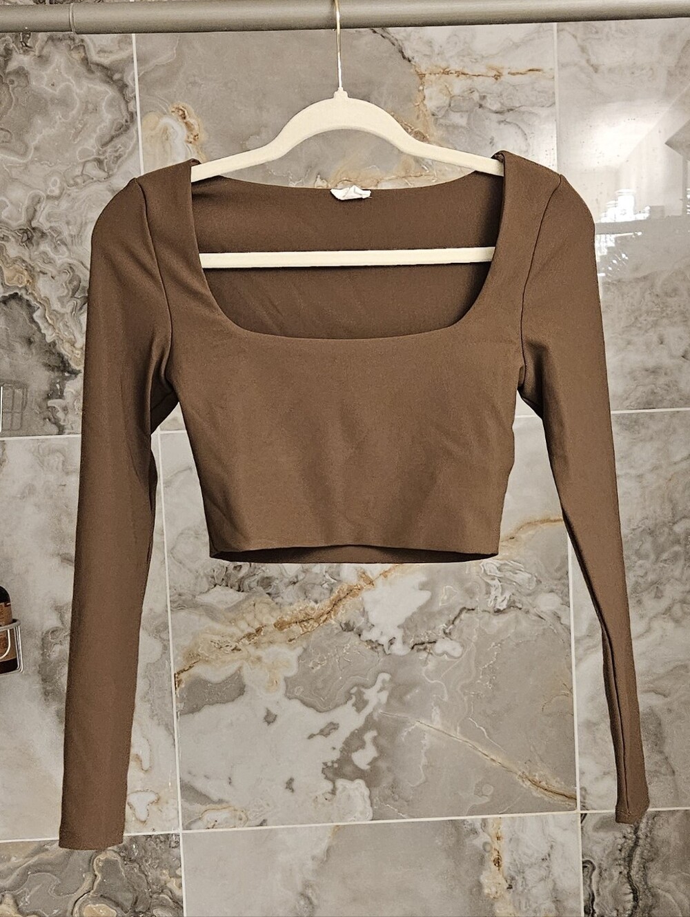 Cotton On Brown Long-Sleeve Square Neck Crop Top